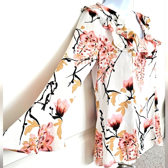 Floral printed crêpe V-neck blouse - Picture 4 of 6